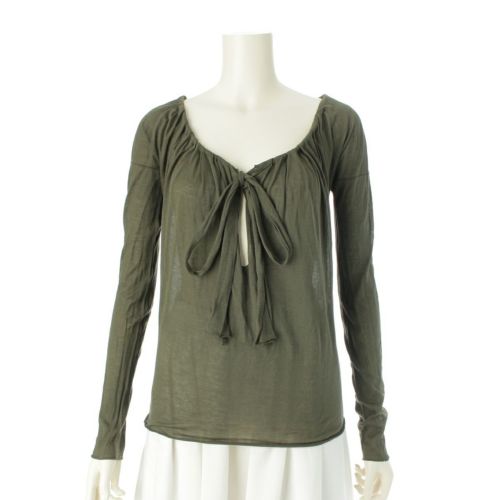 グッチ 2004年 コットン トムフォード期 リボン 長袖Ｔシャツ ロングTシャツ トップス カーキグリーン XS