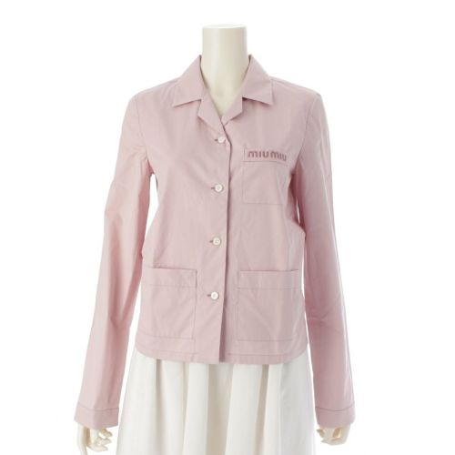 ミュウミュウ 24年 コットン ロゴ刺繍 ポプリン 長袖シャツ MK1888 ピンク 36