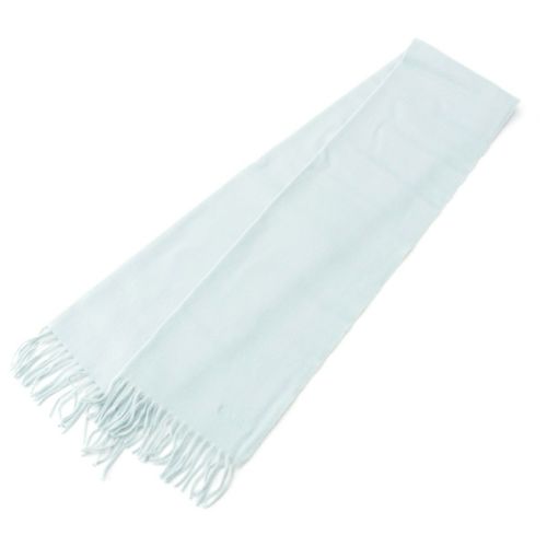 エルメス カシミヤ ロゴ刺繍 フリンジ マフラー ブルー