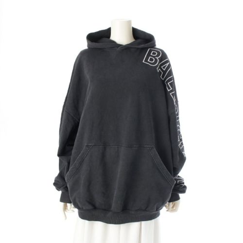 バレンシアガ 22年 アームロゴ ウォッシュ加工 フーディー パーカー プルオーバー トップス 739024 ブラック 2