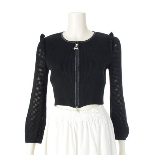 ルネ 20年 キュプラ コットン ナイロン パール ジップ メッシュ シルバー金具 カーディガン トップス 6032220 ネイビー 34