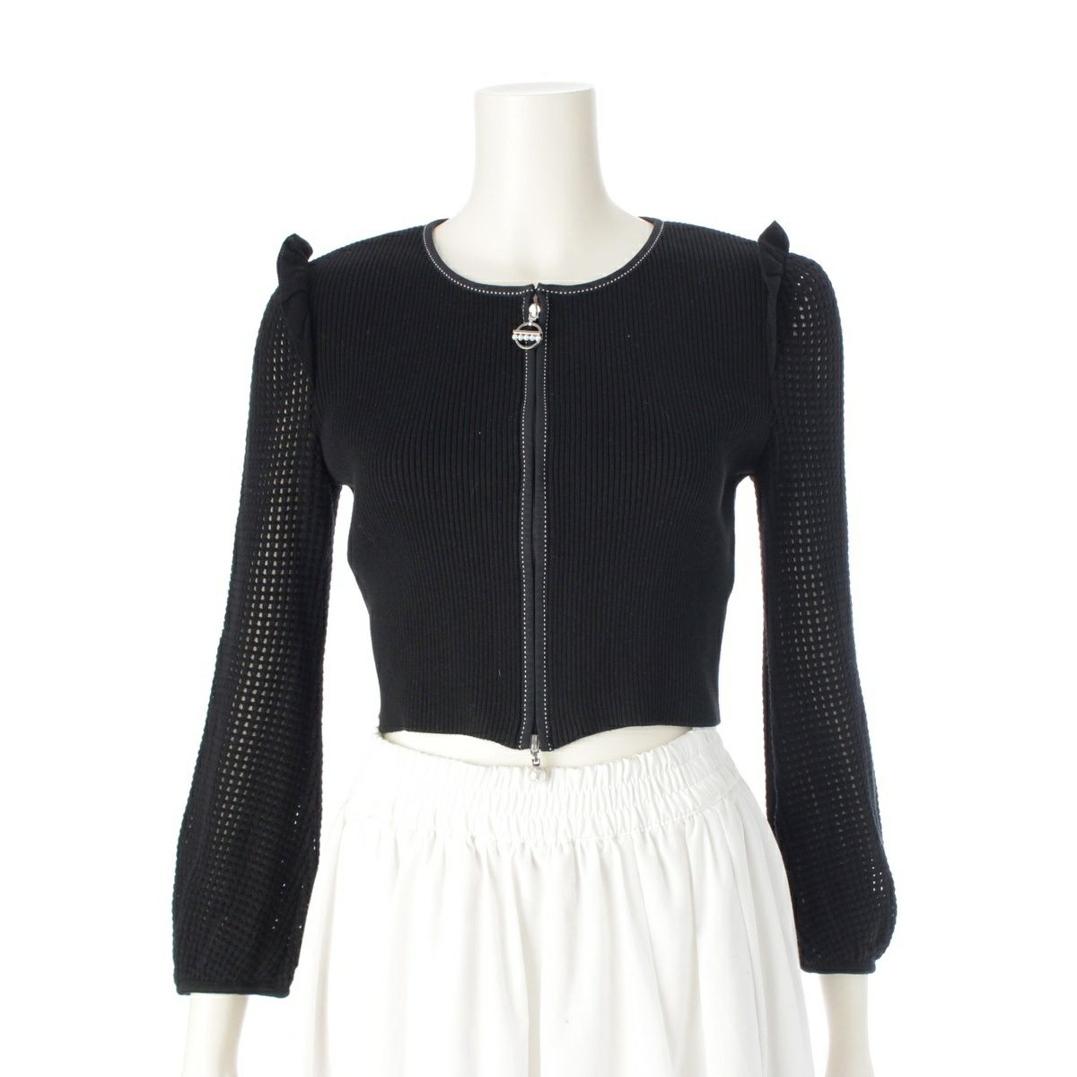 ルネ 20年 キュプラ コットン ナイロン パール ジップ メッシュ シルバー金具 カーディガン トップス 6032220 ネイビー 34