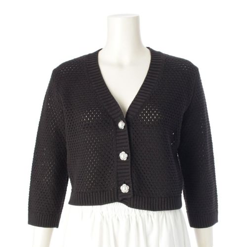 ルネ 24年 メッシュ コットン パール フラワー ボタン カーディガン トップス 長袖 6422490 ブラック 34