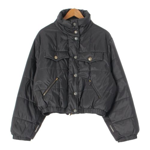 シャネル ヴィンテージ 紙タグ サイドロゴ 中綿 シルク ダウンジャケット P08814 ブラック 40