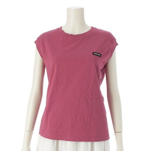 ミュウミュウ 23年 コットン ロゴ ノースリーブ Tシャツ カットソー トップス MJE15 ボルドー XS