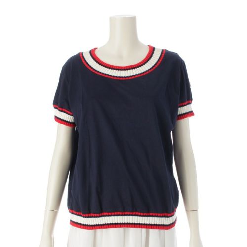 モンクレール 17年 コットン リブ ライン 半袖 カットソー Tシャツ トップス D10938082000 ネイビー XS
