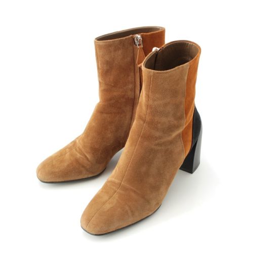 エルメス スエード ブルーク サイドジップ ショート ブーツ シューズ ブラウン ブラック 36