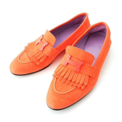 エルメス ロワイヤル スエード Hモチーフ ローファー シューズ オレンジ 36