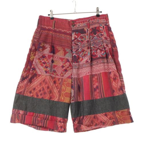 コムデギャルソンオムプリュス AD1991 ポリエステル エスニック柄 ショートパンツ PP-11023S レッド S