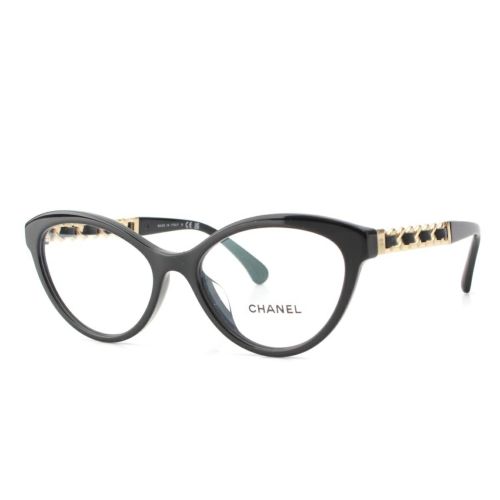 シャネル レザー キャットアイ チェーン サングラス アイウェア 3428-Q ブラック 55□17 140