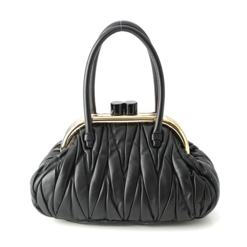 ミュウミュウ レザー マテラッセ ベル がま口 2WAY ハンドバッグ ショルダーバッグ ブラック