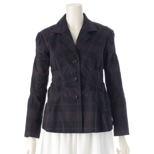 イッセイミヤケ 2003AW コットン サークルカッティング チェック テーラードジャケット アウター IM33FD548 ネイビー 1