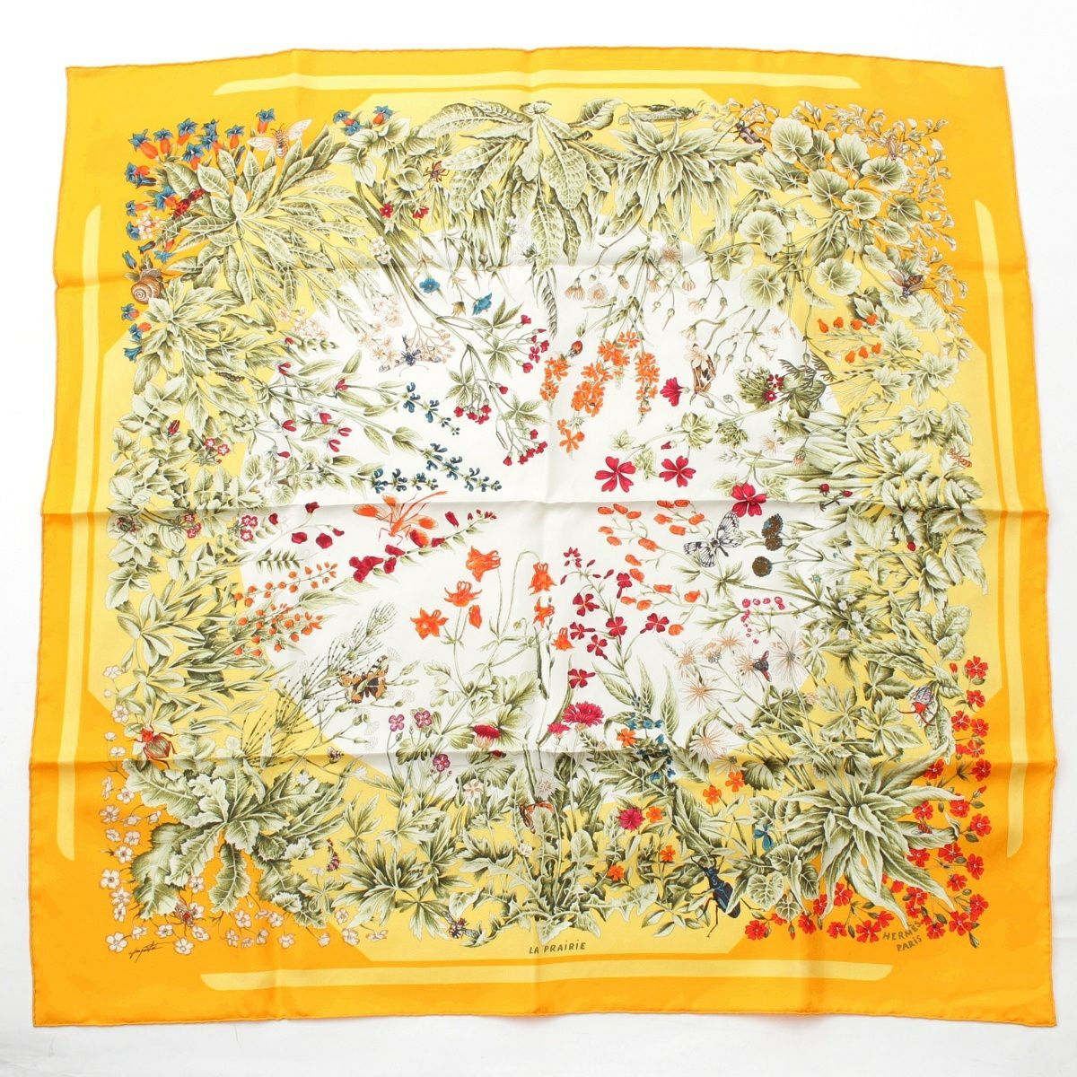 エルメス カレ90 LA PRAIRIE 草原 シルク スカーフ イエロー | 中古