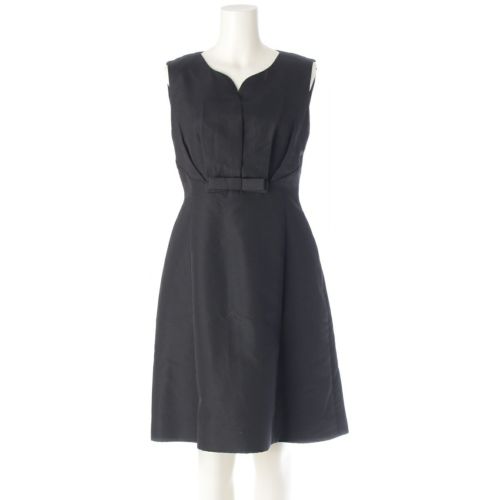 フォクシー 15年 シルク混 ノースリーブ リボン ワンピース 33703 ブラック 38