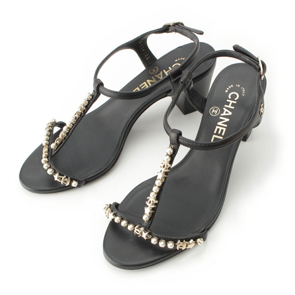 シャネル レザー ココマーク パール スター ストラップ サンダル