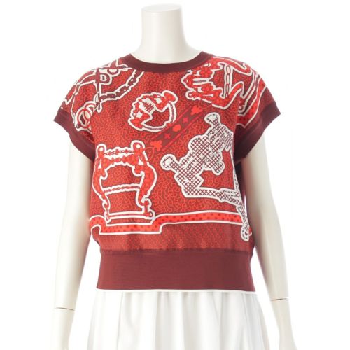 エルメス 24年 シルク シェーヌダンクル総柄 カットソー 半袖 トップス