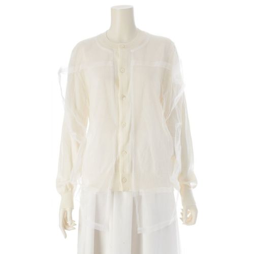 コムデギャルソン AD2024 ウール チュールレイヤード クルーネック カーディガン GO-B018 アイボリー M