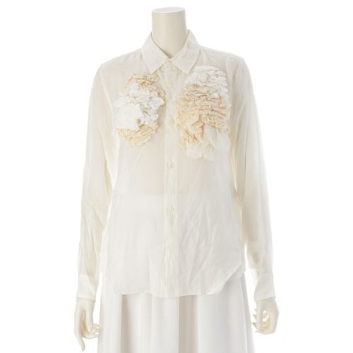 コムデギャルソン AD1999 キュプラ フリルデザイン L/S 長袖シャツ GB-100140 ホワイト