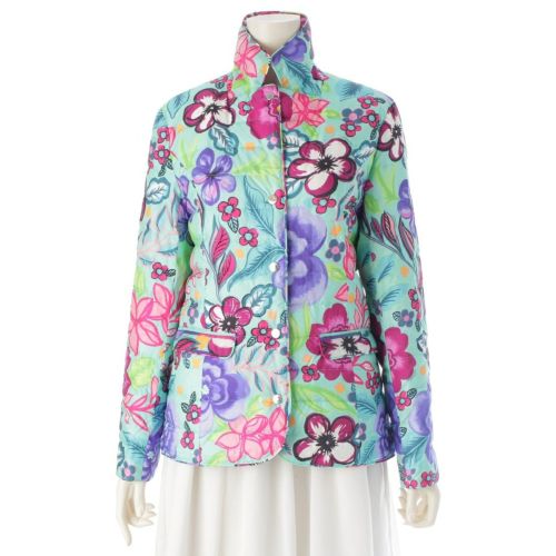 レオナールスポーツ ナイロン 花柄 フラワー ダウンジャケット アウター 0595601 ブルー 38