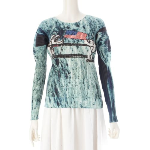 プリーツプリーズ イッセイミヤケ アポロ11号 宇宙 月面 長袖 トップス PP92-JK096 ブルー 3