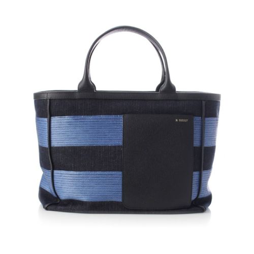 ヴァレクストラ キャンバス デニム 牛革 トートバッグ ショッピングバッグ ブルー ミディアム