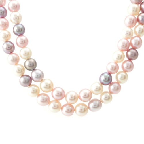 タサキ 1Pダイヤ カラーパール 7.7mm-5.3mm 2連 ネックレス ペンダント アクセサリー K18 750WG マルチカラー ホワイトゴールド 59g