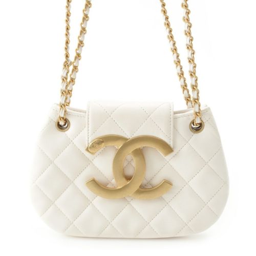 シャネル ラムスキン デカココ 金具 マトラッセ ミニ メッセンジャーバッグ ショルダー 肩掛け ホワイト