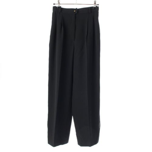 シャネル ウール 紙タグ ココボタン サイドライン ロゴライン パンツ ワイド ボトムス P05760 ブラック 36