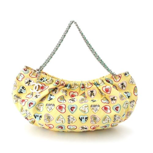 シャネル 2006年 10番台 バレンタイン ハート アイコン ココマーク チェーンショルダー ハンドバッグ イエロー