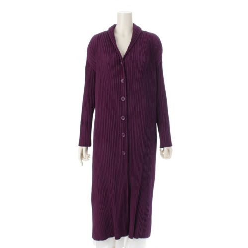 イッセイミヤケ 99年 ヴィンテージ プリーツデザイン ロングコート カーディガン IM94-FA109 パープル M