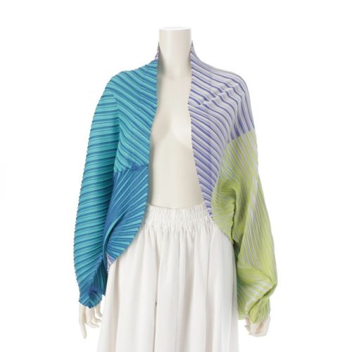 プリーツプリーズ イッセイミヤケ 斜めプリーツ ストライププリント ボレロ カーディガン PP53-J0555 マルチカラー