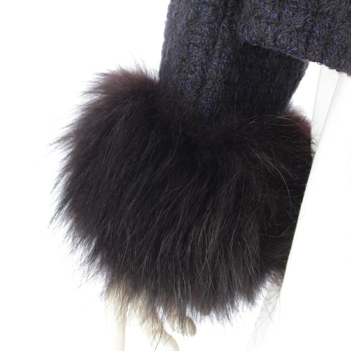 シャネル 00A ウール ナイロン フォックスファー ノーカラー