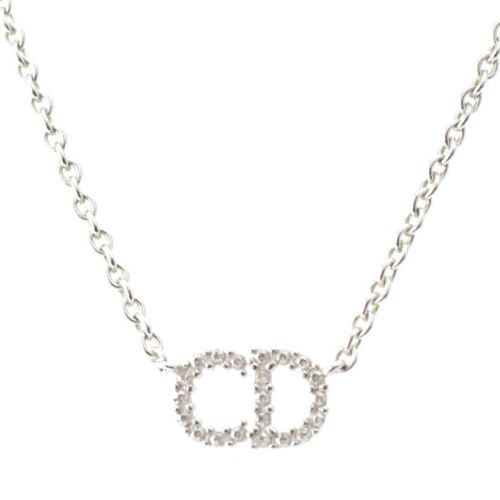 ディオール Clair D Lune CDロゴ ラインストーン ネックレス アクセサリー シルバー