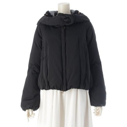 モンクレール ポリエステル PREMIERE CAROLE ショートブルゾン ファー ダブルジップ フード取り外し ダウンジャケット ブラック 0