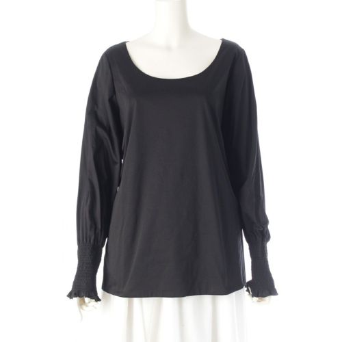 ザロウ コットン フリルスリーブ カットソー 長袖 ブラック S