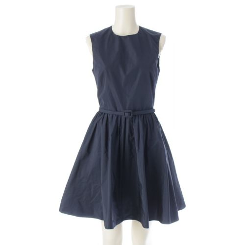 クリスチャンディオール 19年 ベルト付き フレア ノースリーブ ワンピース ドレス 951R24A2006 ネイビー 34