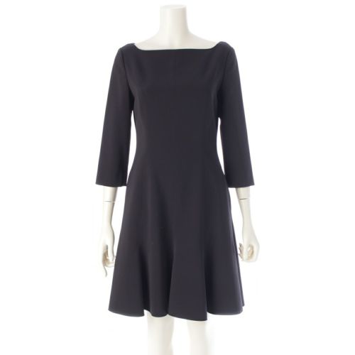 フォクシー ニューヨーク スクエアネック フレア 七分袖 ワンピース ドレス 39843 ダークネイビー 38