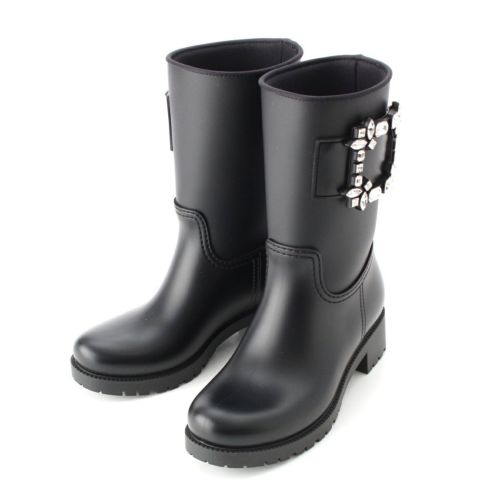 ロジェヴィヴィエ ラバー ストラスバックル ビジュー レインシューズ ブーツ ブラック 35