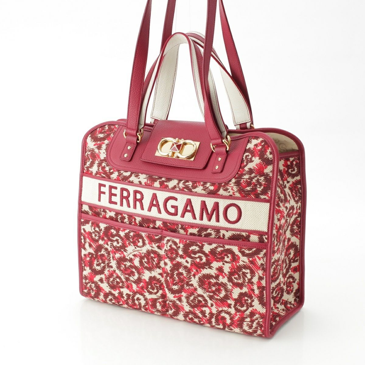 サルヴァトーレフェラガモ　ダブルガンチーニ　ファー　ハンドバッグ　トートバッグ サルヴァトーレフェラガモ ダブルガンチーニ ファー ハンドバッグ