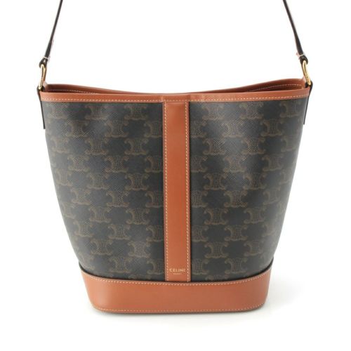 セリーヌ トリオンフ スモールバケット PVC レザー ショルダーバッグ ブラウン