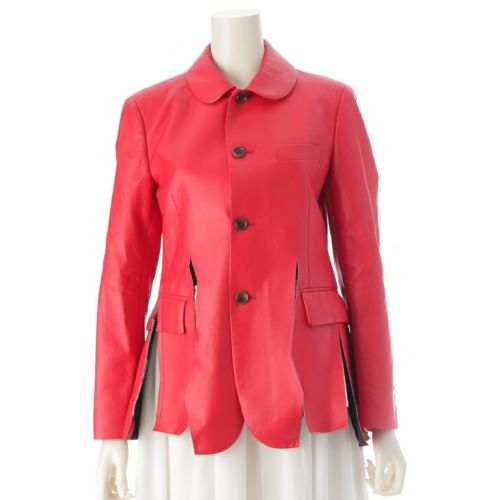 コムデギャルソン AD2014 フェイクレザー 合成皮革 丸襟 カッティングデザイン テーラードジャケット アウター トップス GO-J010 レッド XS