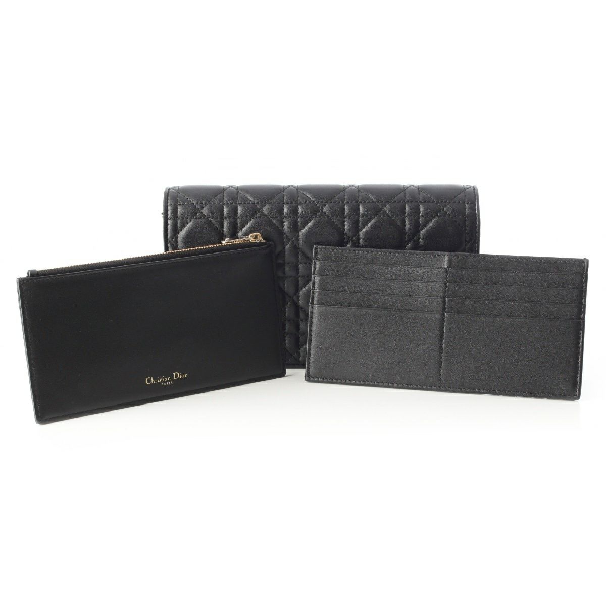 クリスチャンディオール レザー カナージュ チェーンウォレット