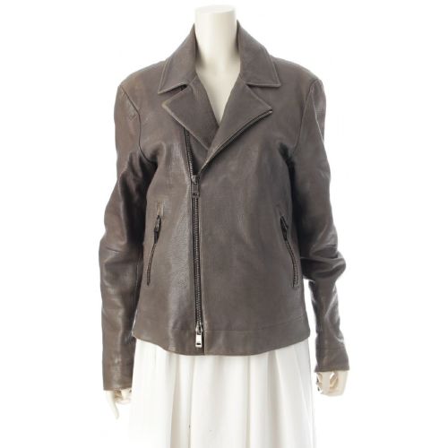 ジルサンダー 12AW ラフシモンズ期 レザー ライダースジャケット アウター グレー 46