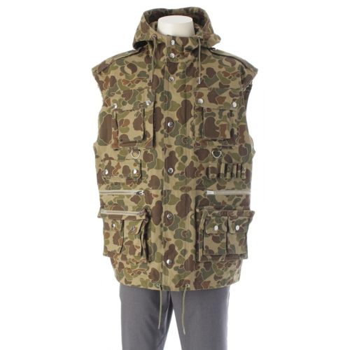 セリーヌ 22SS コットン カモフラージュ ジップアップ ベスト 2W5650600 カーキ 46
