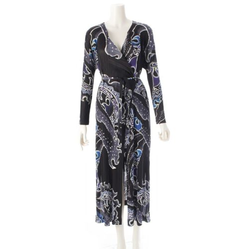 プリーツプリーズ イッセイミヤケ ねぶた フレイム 祭 和柄 ロング ウエストベルト カーディガン コート PP91-JA652 ブラック ブルー 3