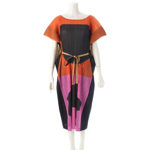 イッセイミヤケ IKKO TANAKA 田中一光 FUTOI KIGO ポリエステル プリーツ ロング ワンピース ドレス PP61-JH522 マルチカラー 3