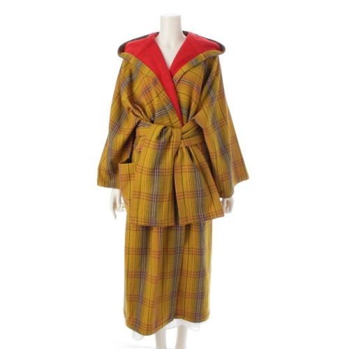 イッセイミヤケ 1976AW 最初期タグ ウール フード付き 着物袖 丹前 帯 アウター コート イエロー 9