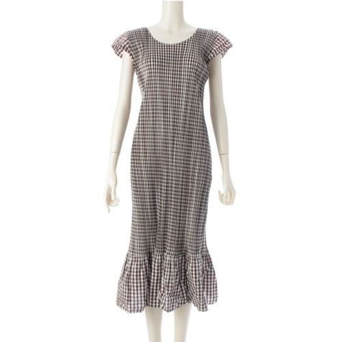 プリーツプリーズ イッセイミヤケ ギンガムチェック 切替 フレンチスリーブ ワンピース ドレス PP41-JH776 ブラック×ブラウン×ホワイト 2