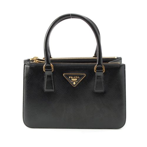 プラダ サフィアーノ レザー トライアングル ロゴ パテント 2way ハンドバッグ ショルダーバッグ ブラック
