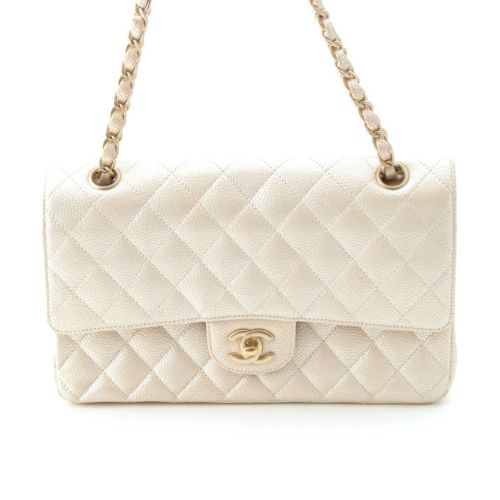 シャネル マトラッセ レザー 16番台 ダブルフラップ ショルダーバッグ シャンパンゴールド 25